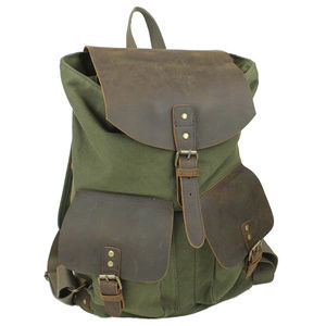 *Clearance*  Leather Cotton Canvas Backpack C12GRN